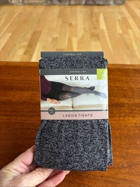 NWT Serra Ladies Control Top Tights Size Medium Black/White Specked